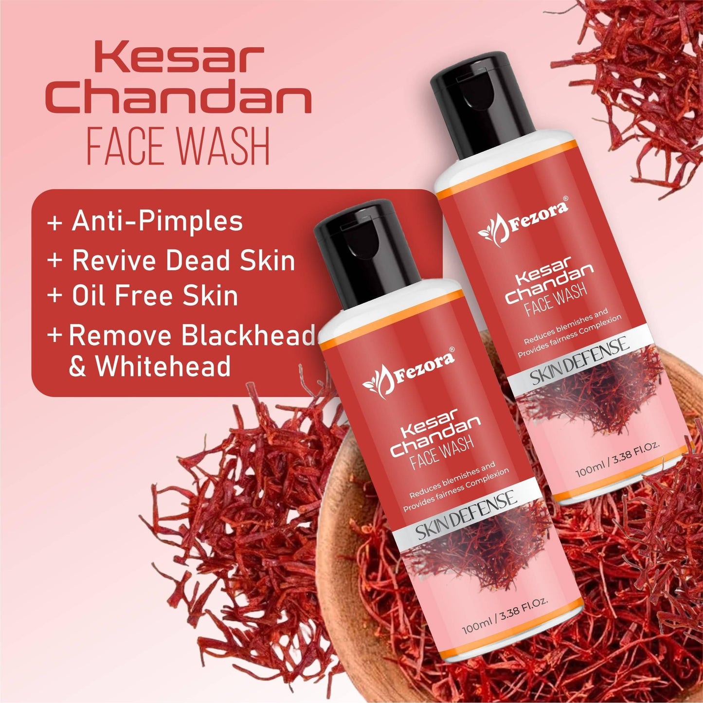 Fezora Chandan & Kesar Face Wash 100ML (Pack of 2)