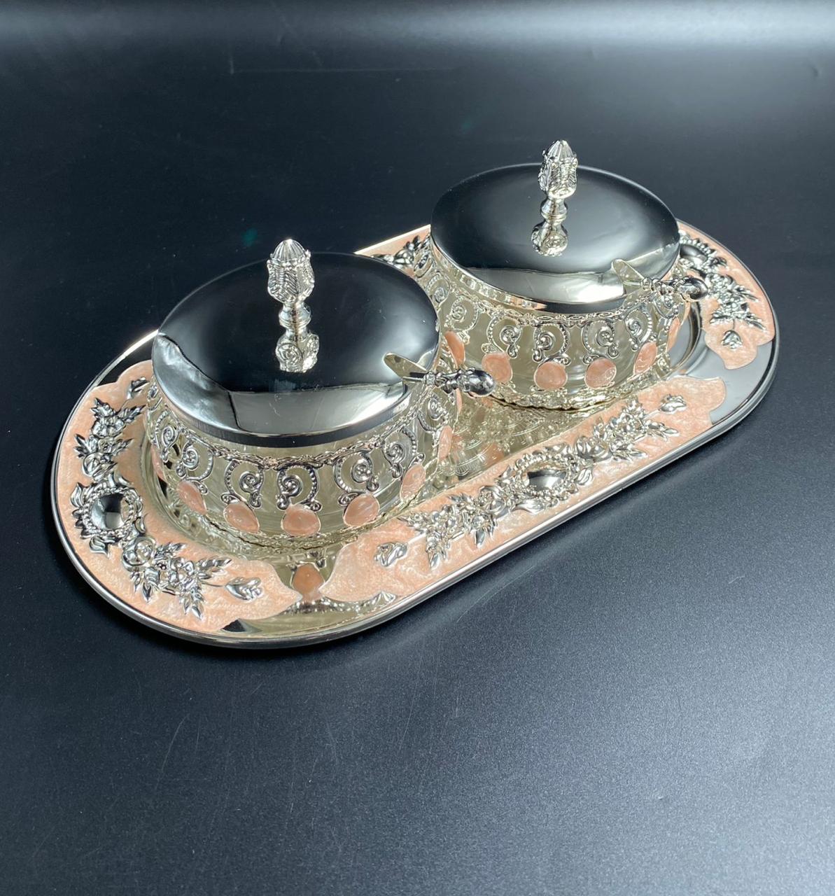✨ Royal German Silver Twin Bowl Set with Tray – Dry Fruit & Sweet Holder