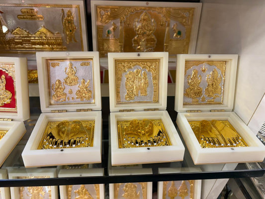 ✨ Charanpaduka-  Divine Blessings Gift Frames – Lakshmi, Ganesh, Saraswati & Ram Darbar