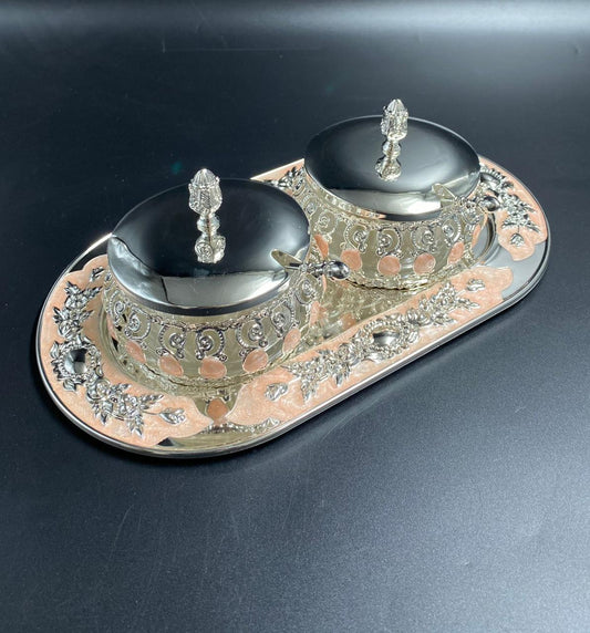 ✨ Royal German Silver Twin Bowl Set with Tray – Dry Fruit & Sweet Holder