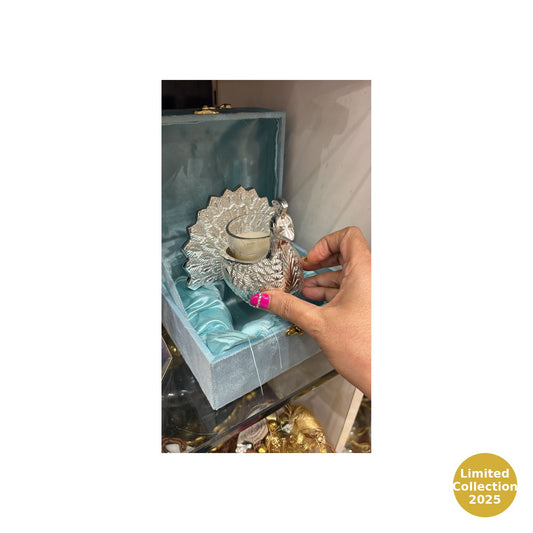 ✨ German Silver Peacock Candle Holder – Limited Edition Diwali Collection 2025
